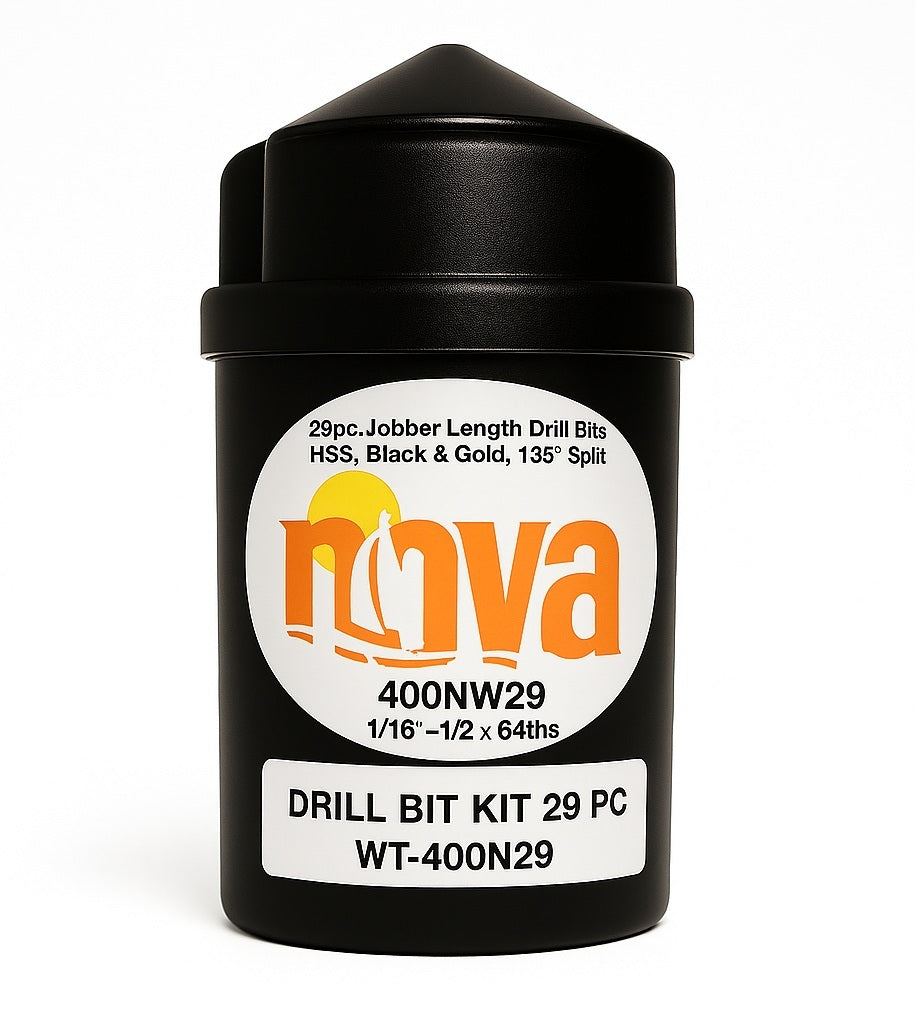 Nova black 29-piece fractional drill bit set in storage case 